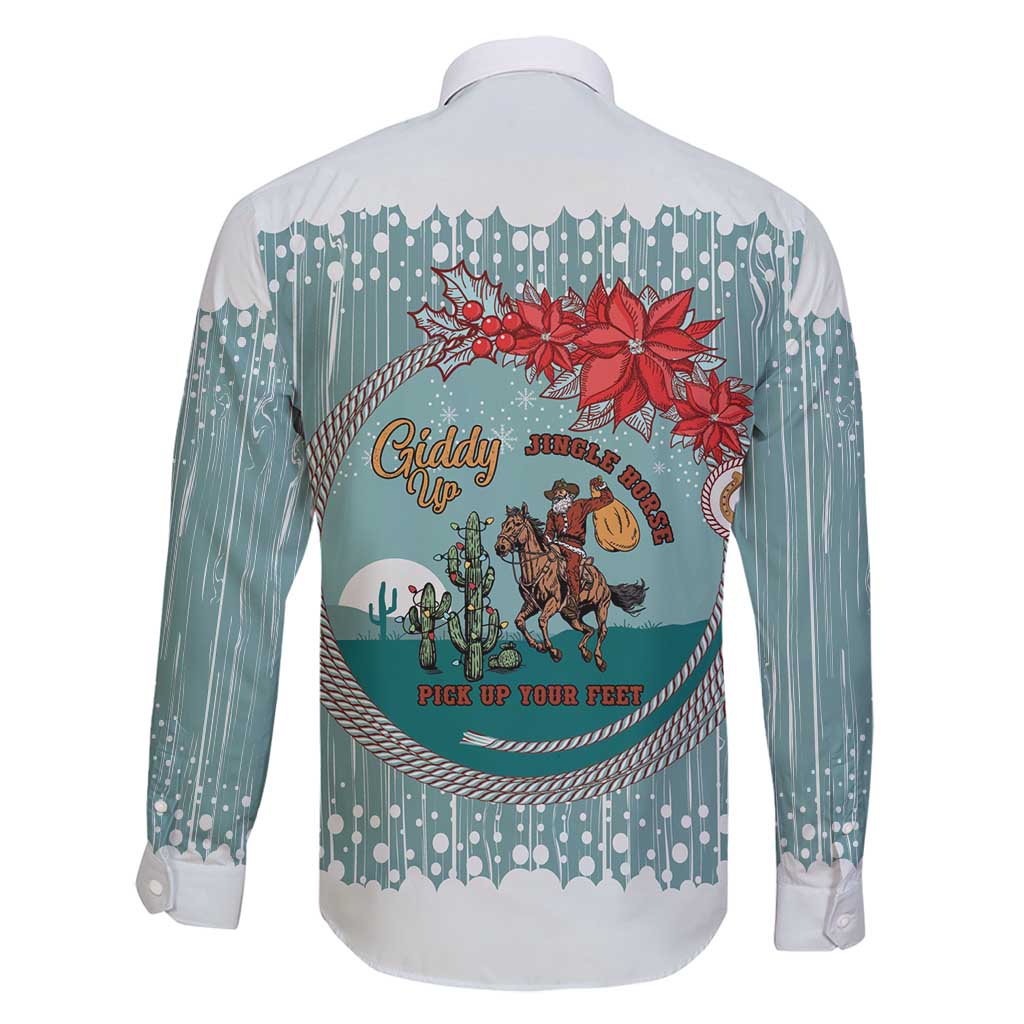 Cowboy Christmas Family Matching Off Shoulder Short Dress and Hawaiian Shirt Giddy Up Jingle Horse Green Version - Wonder Print Shop