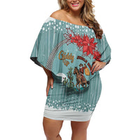 Cowboy Christmas Family Matching Off Shoulder Short Dress and Hawaiian Shirt Giddy Up Jingle Horse Green Version - Wonder Print Shop