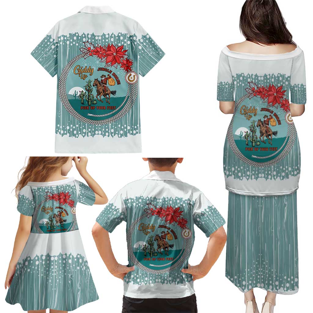 Cowboy Christmas Family Matching Puletasi and Hawaiian Shirt Giddy Up Jingle Horse Green Version - Wonder Print Shop