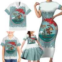 Cowboy Christmas Family Matching Short Sleeve Bodycon Dress and Hawaiian Shirt Giddy Up Jingle Horse Green Version - Wonder Print Shop