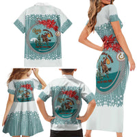 Cowboy Christmas Family Matching Short Sleeve Bodycon Dress and Hawaiian Shirt Giddy Up Jingle Horse Green Version - Wonder Print Shop
