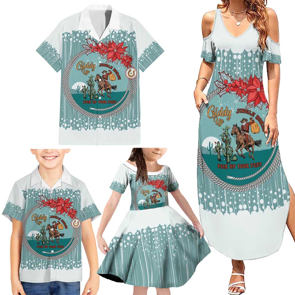 Cowboy Christmas Family Matching Summer Maxi Dress and Hawaiian Shirt Giddy Up Jingle Horse Green Version - Wonder Print Shop