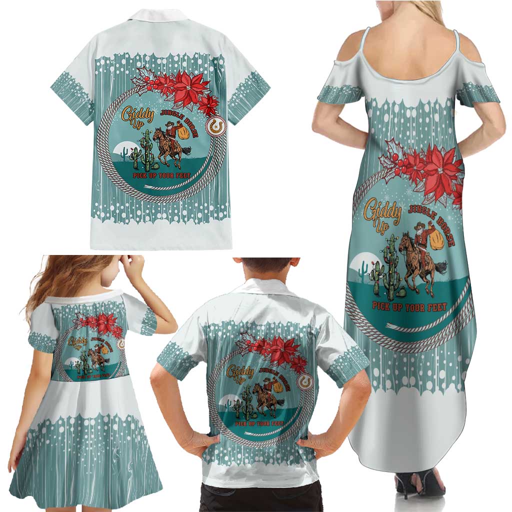 Cowboy Christmas Family Matching Summer Maxi Dress and Hawaiian Shirt Giddy Up Jingle Horse Green Version - Wonder Print Shop