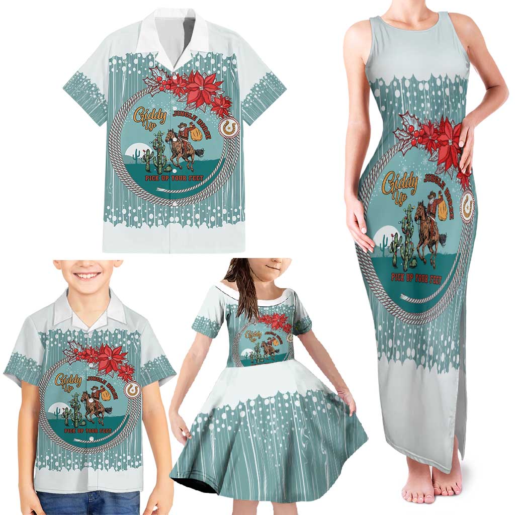 Cowboy Christmas Family Matching Tank Maxi Dress and Hawaiian Shirt Giddy Up Jingle Horse Green Version - Wonder Print Shop