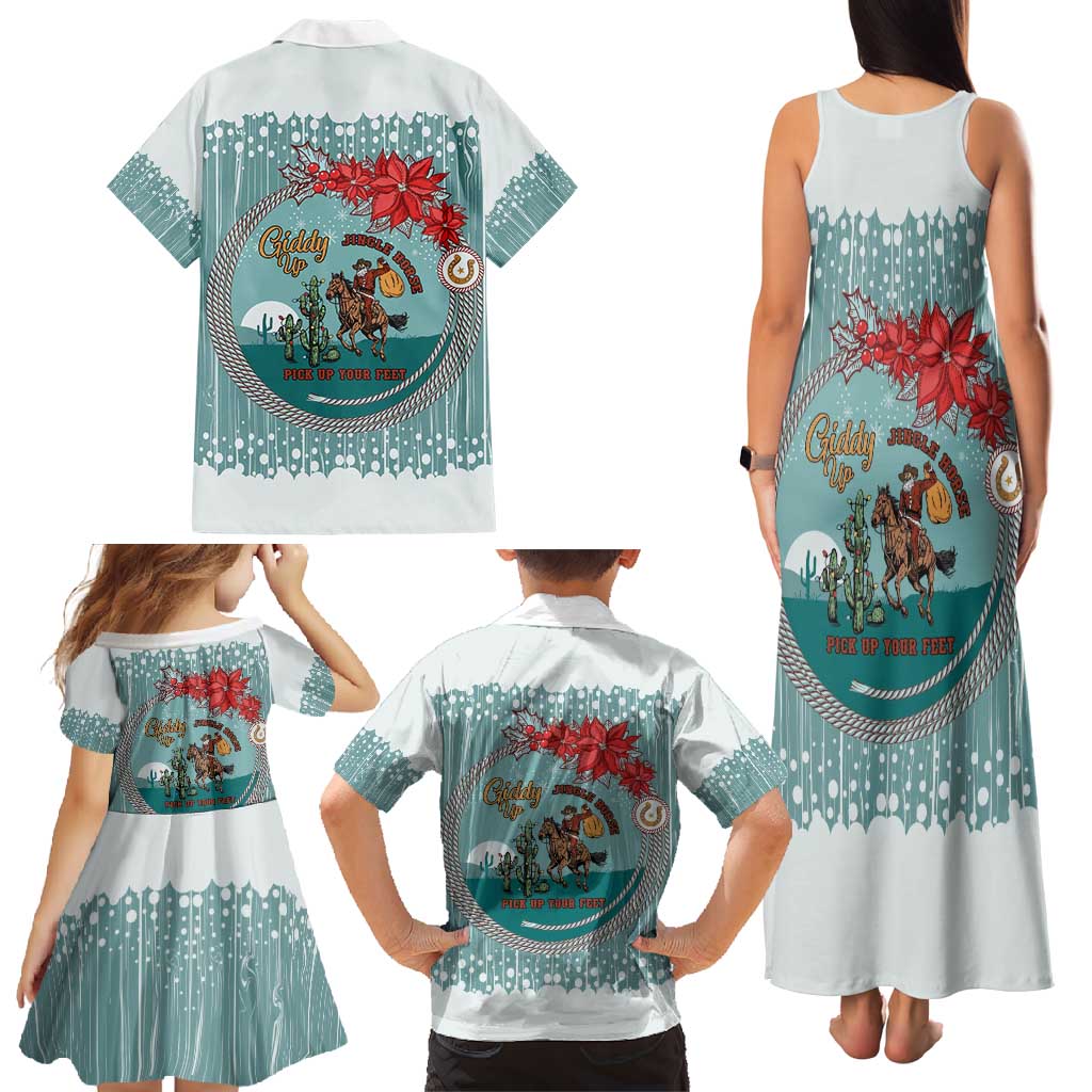 Cowboy Christmas Family Matching Tank Maxi Dress and Hawaiian Shirt Giddy Up Jingle Horse Green Version - Wonder Print Shop