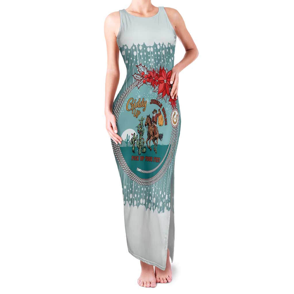 Cowboy Christmas Family Matching Tank Maxi Dress and Hawaiian Shirt Giddy Up Jingle Horse Green Version - Wonder Print Shop