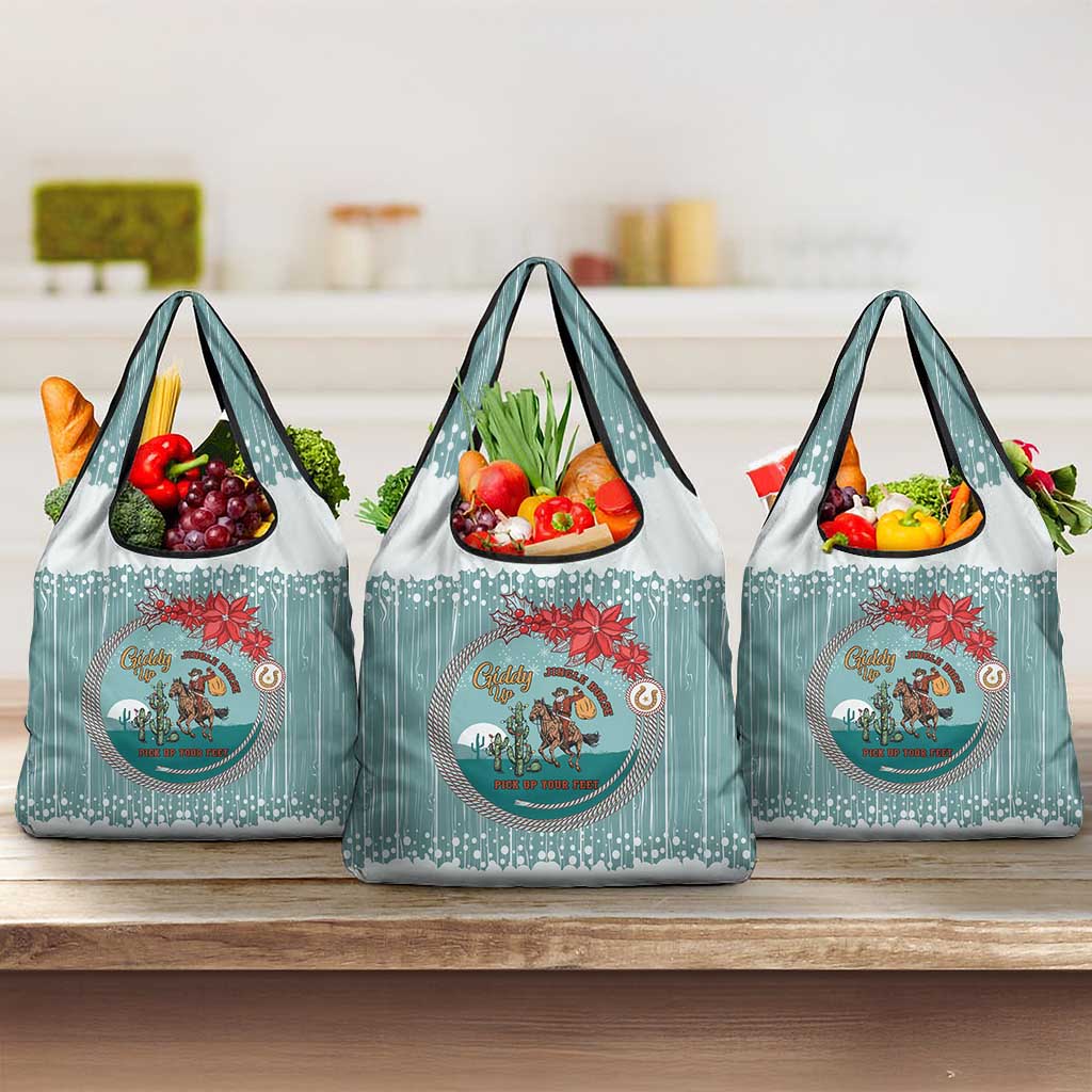 Cowboy Christmas Grocery Bag Giddy Up Jingle Horse Green Version - Wonder Print Shop