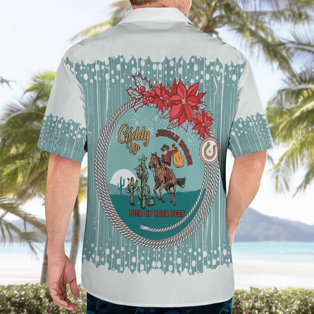 Cowboy Christmas Hawaiian Shirt Giddy Up Jingle Horse Green Version - Wonder Print Shop