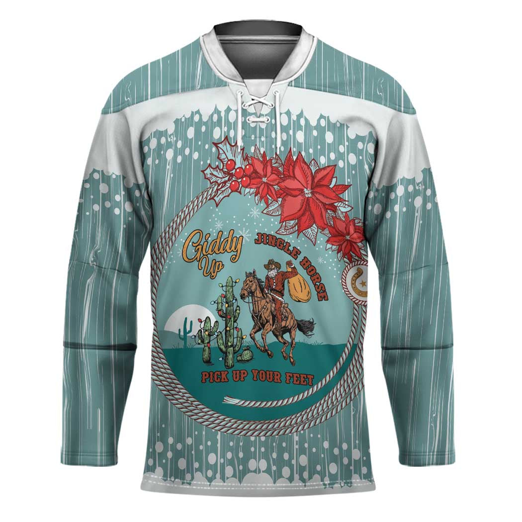 Cowboy Christmas Hockey Jersey Giddy Up Jingle Horse Green Version - Wonder Print Shop