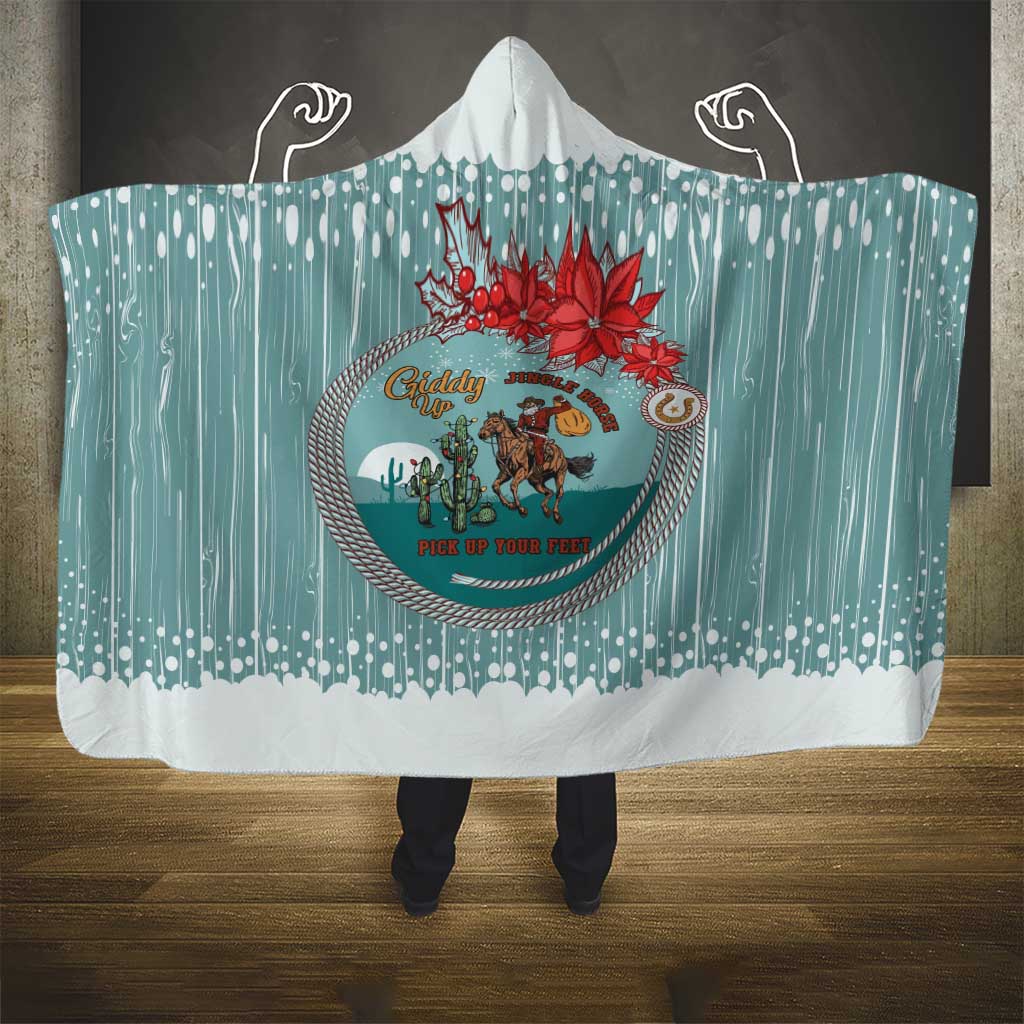 Cowboy Christmas Hooded Blanket Giddy Up Jingle Horse Green Version - Wonder Print Shop