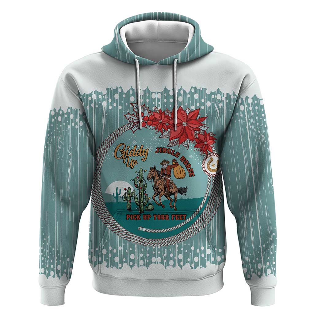 Cowboy Christmas Hoodie Giddy Up Jingle Horse Green Version - Wonder Print Shop