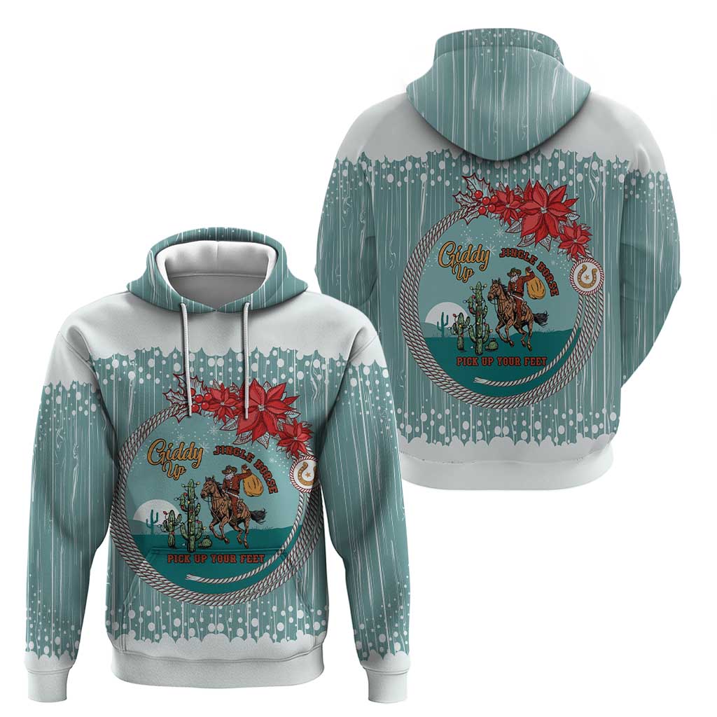 Cowboy Christmas Hoodie Giddy Up Jingle Horse Green Version - Wonder Print Shop