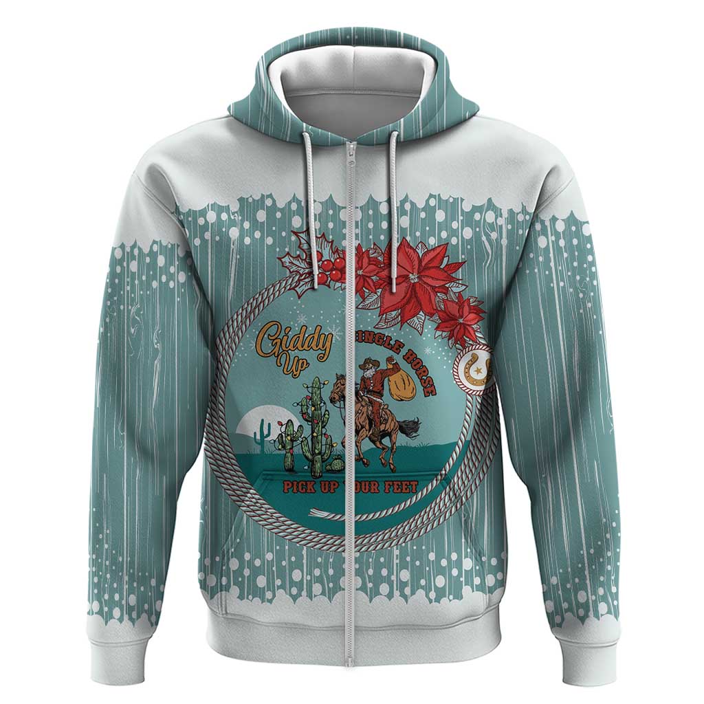Cowboy Christmas Hoodie Giddy Up Jingle Horse Green Version - Wonder Print Shop
