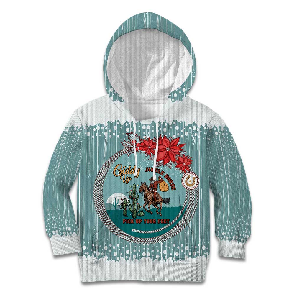 Cowboy Christmas Kid Hoodie Giddy Up Jingle Horse Green Version - Wonder Print Shop
