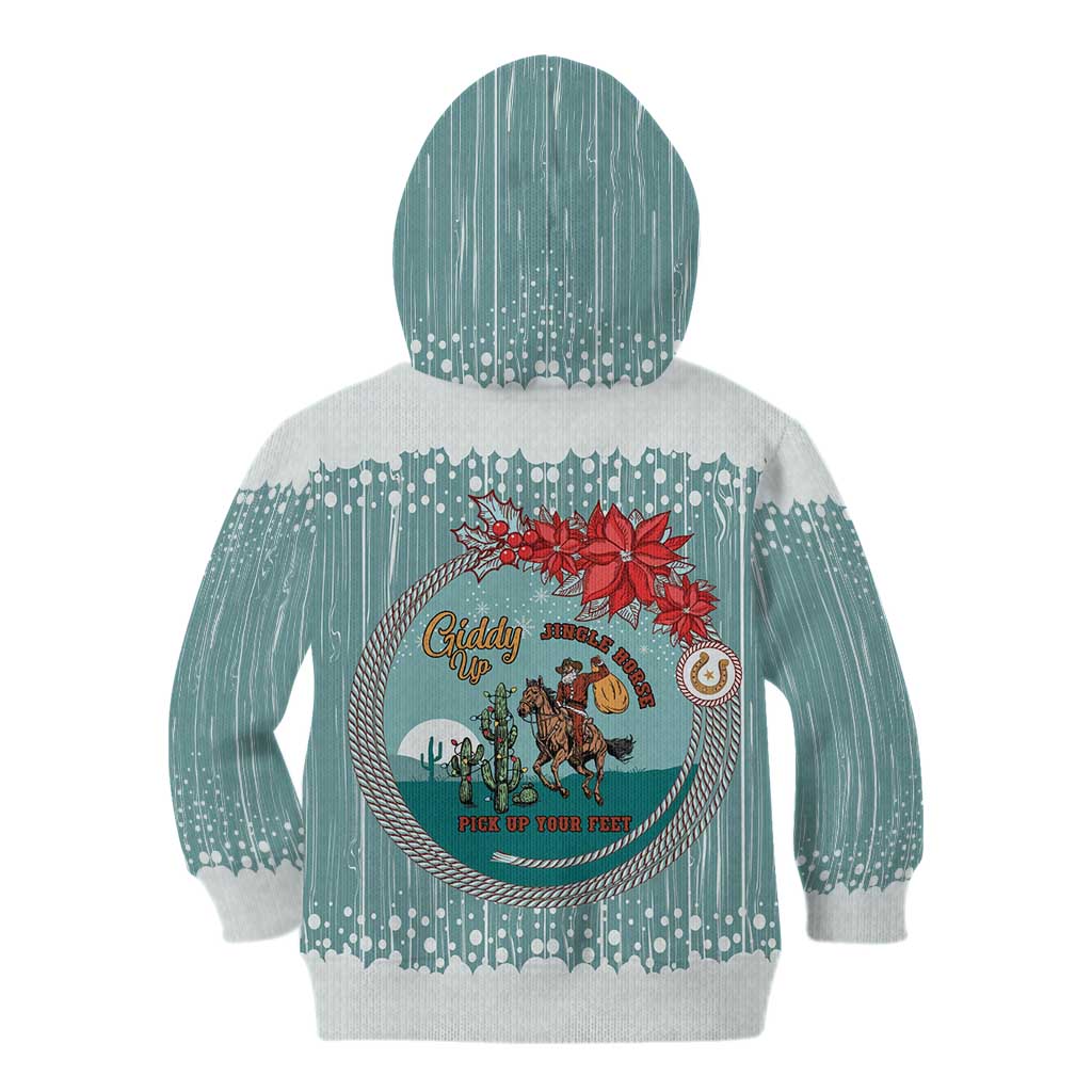 Cowboy Christmas Kid Hoodie Giddy Up Jingle Horse Green Version - Wonder Print Shop