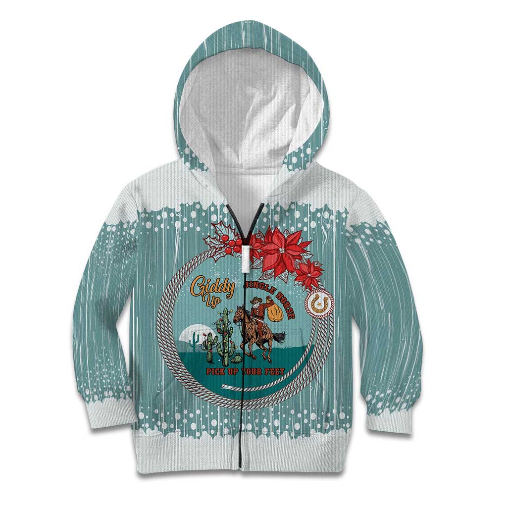 Cowboy Christmas Kid Hoodie Giddy Up Jingle Horse Green Version - Wonder Print Shop