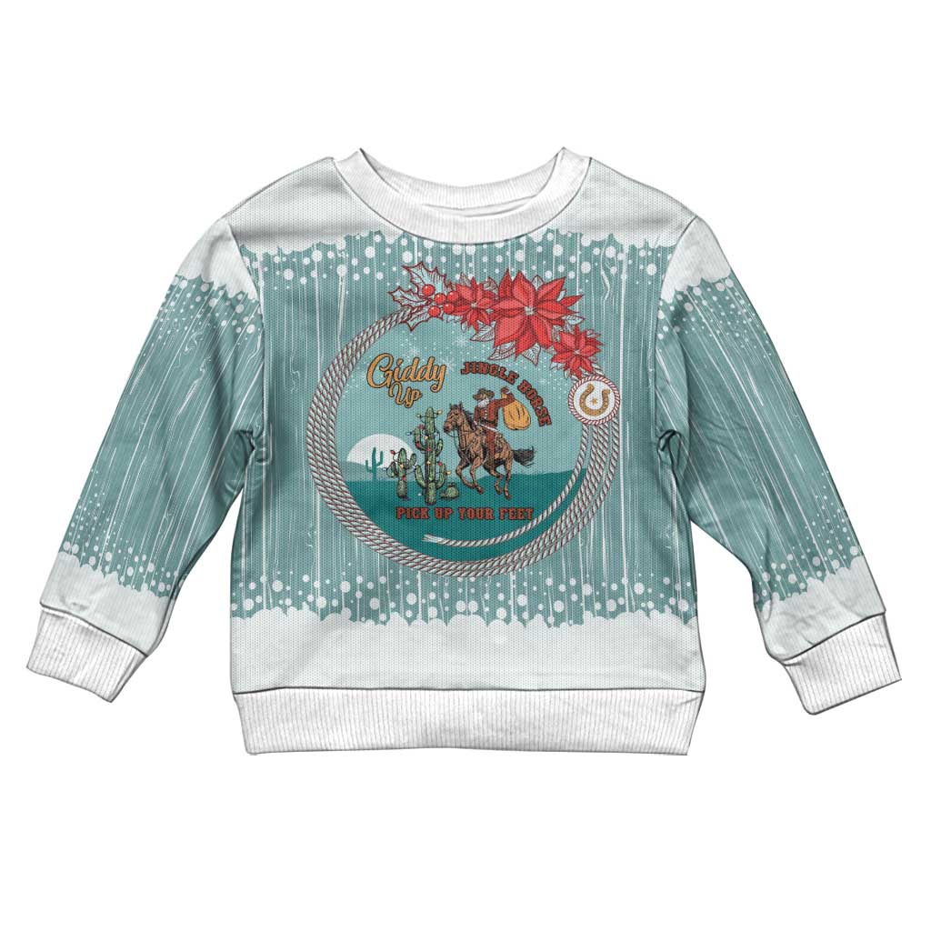 Cowboy Christmas Kid Ugly Christmas Sweater Giddy Up Jingle Horse Green Version - Wonder Print Shop