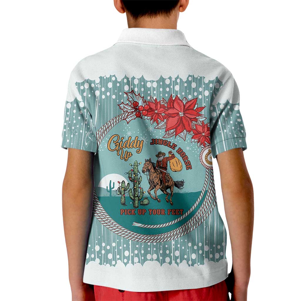 Cowboy Christmas Kid Polo Shirt Giddy Up Jingle Horse Green Version - Wonder Print Shop