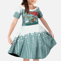 Cowboy Christmas Kid Short Sleeve Dress Giddy Up Jingle Horse Green Version - Wonder Print Shop