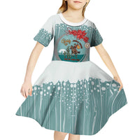 Cowboy Christmas Kid Short Sleeve Dress Giddy Up Jingle Horse Green Version - Wonder Print Shop