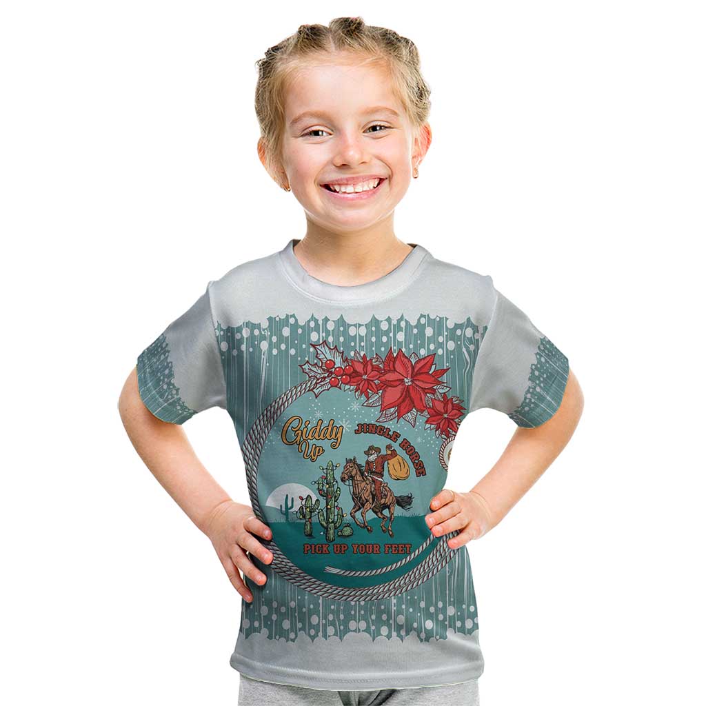 Cowboy Christmas Kid T Shirt Giddy Up Jingle Horse Green Version - Wonder Print Shop