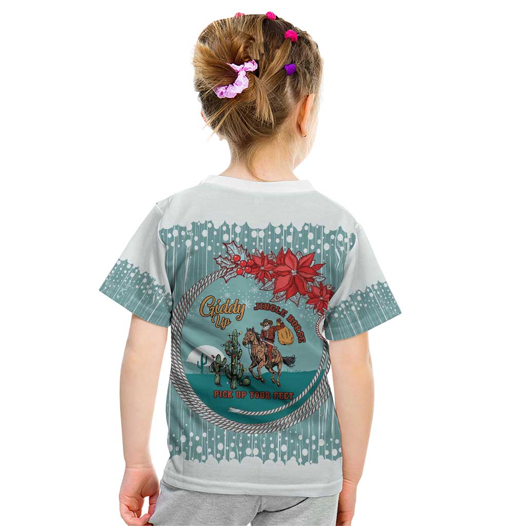 Cowboy Christmas Kid T Shirt Giddy Up Jingle Horse Green Version - Wonder Print Shop