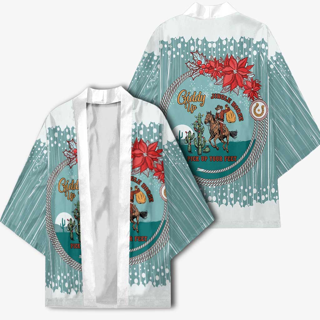 Cowboy Christmas Kimono Giddy Up Jingle Horse Green Version - Wonder Print Shop