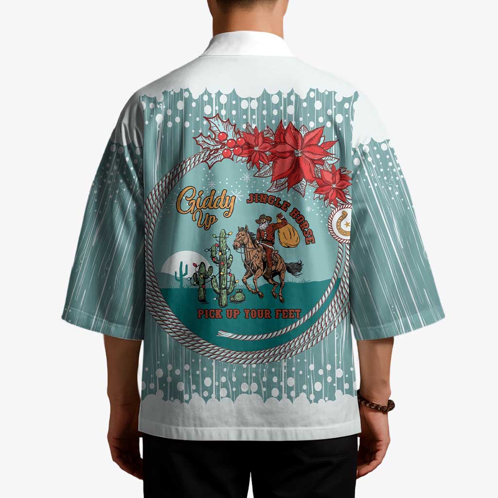 Cowboy Christmas Kimono Giddy Up Jingle Horse Green Version - Wonder Print Shop