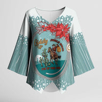 Cowboy Christmas Kimono Sleeve Blouse Giddy Up Jingle Horse Green Version - Wonder Print Shop