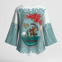 Cowboy Christmas Kimono Sleeve Blouse Giddy Up Jingle Horse Green Version - Wonder Print Shop