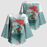 Cowboy Christmas Kimono Sleeve Blouse Giddy Up Jingle Horse Green Version - Wonder Print Shop
