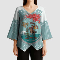 Cowboy Christmas Kimono Sleeve Blouse Giddy Up Jingle Horse Green Version - Wonder Print Shop