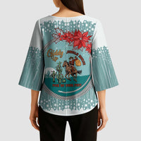 Cowboy Christmas Kimono Sleeve Blouse Giddy Up Jingle Horse Green Version - Wonder Print Shop