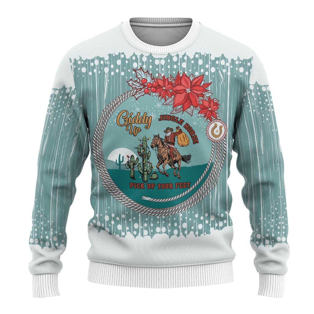 Cowboy Christmas Ugly Christmas Sweater Giddy Up Jingle Horse Green Version - Wonder Print Shop