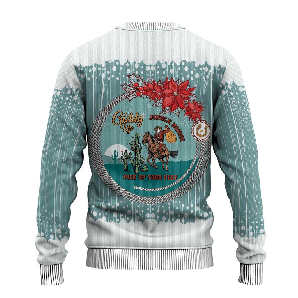 Cowboy Christmas Ugly Christmas Sweater Giddy Up Jingle Horse Green Version - Wonder Print Shop