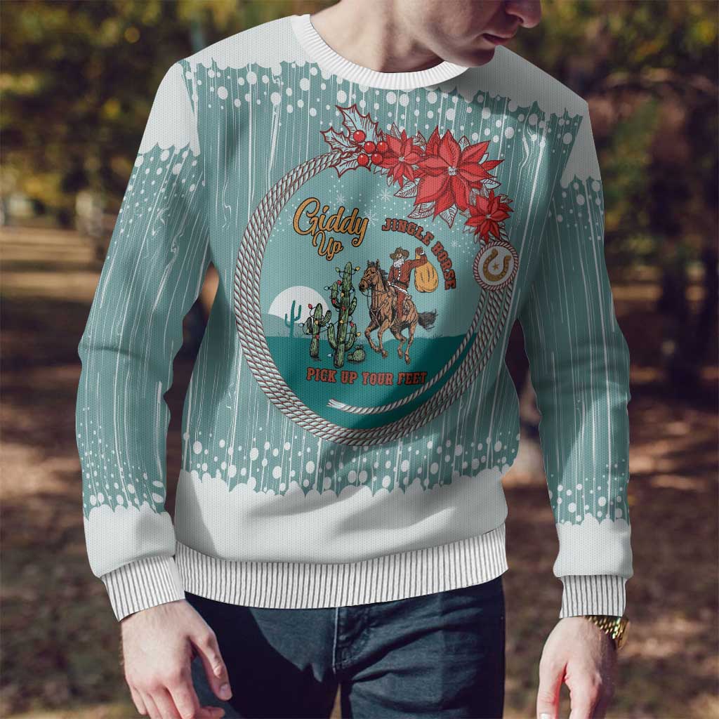 Cowboy Christmas Ugly Christmas Sweater Giddy Up Jingle Horse Green Version - Wonder Print Shop