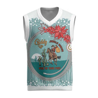 Cowboy Christmas Knitted V-Neck Vest Giddy Up Jingle Horse Green Version - Wonder Print Shop