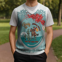 Cowboy Christmas Knitted V-Neck Vest Giddy Up Jingle Horse Green Version - Wonder Print Shop