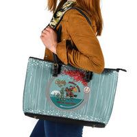 Cowboy Christmas Leather Tote Bag Giddy Up Jingle Horse Green Version - Wonder Print Shop