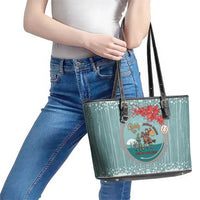Cowboy Christmas Leather Tote Bag Giddy Up Jingle Horse Green Version - Wonder Print Shop