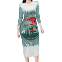Cowboy Christmas Long Sleeve Bodycon Dress Giddy Up Jingle Horse Green Version - Wonder Print Shop