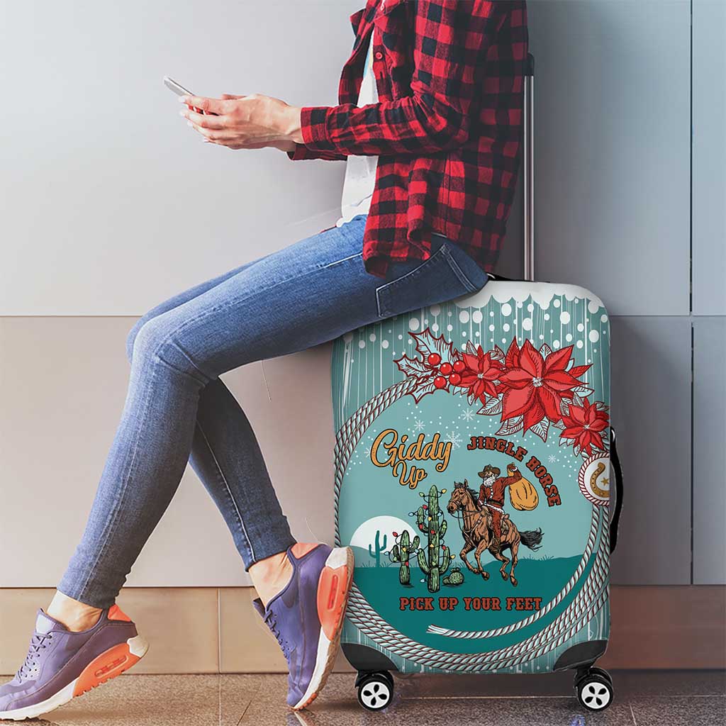 Cowboy Christmas Luggage Cover Giddy Up Jingle Horse Green Version - Wonder Print Shop