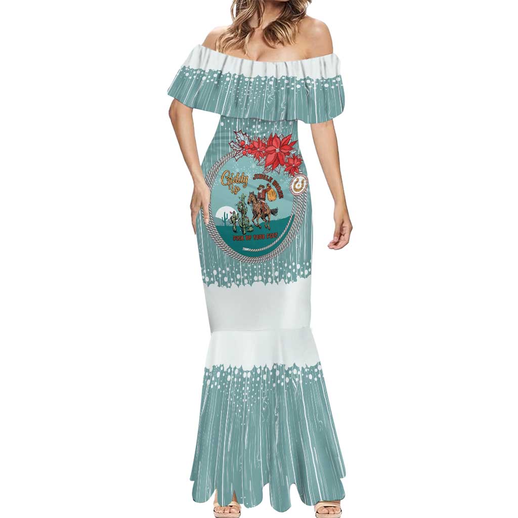 Cowboy Christmas Mermaid Dress Giddy Up Jingle Horse Green Version - Wonder Print Shop