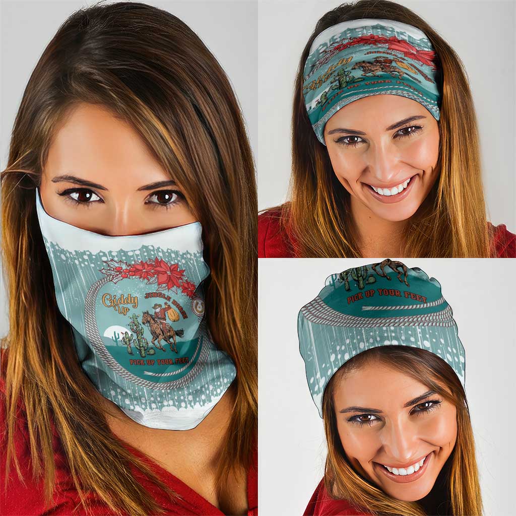 Cowboy Christmas Neck Gaiter Giddy Up Jingle Horse Green Version - Wonder Print Shop