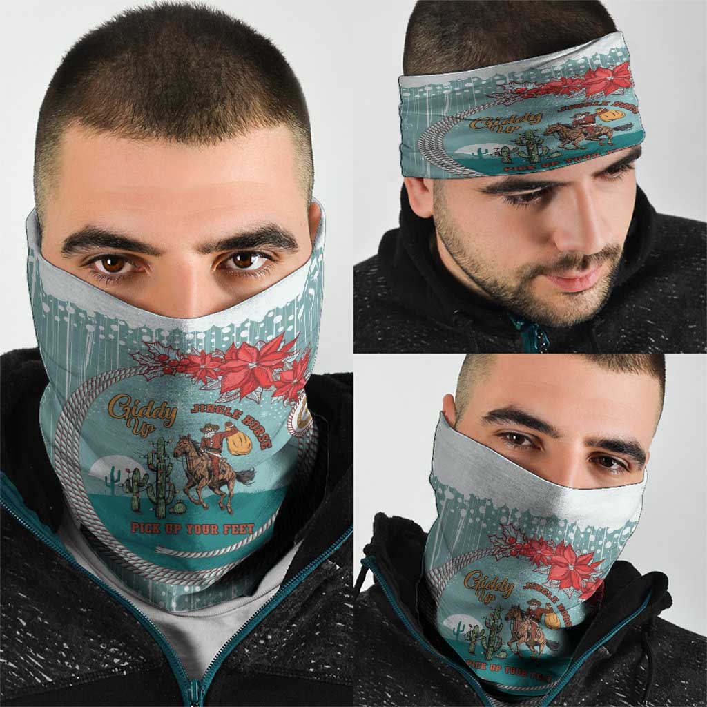 Cowboy Christmas Neck Gaiter Giddy Up Jingle Horse Green Version - Wonder Print Shop