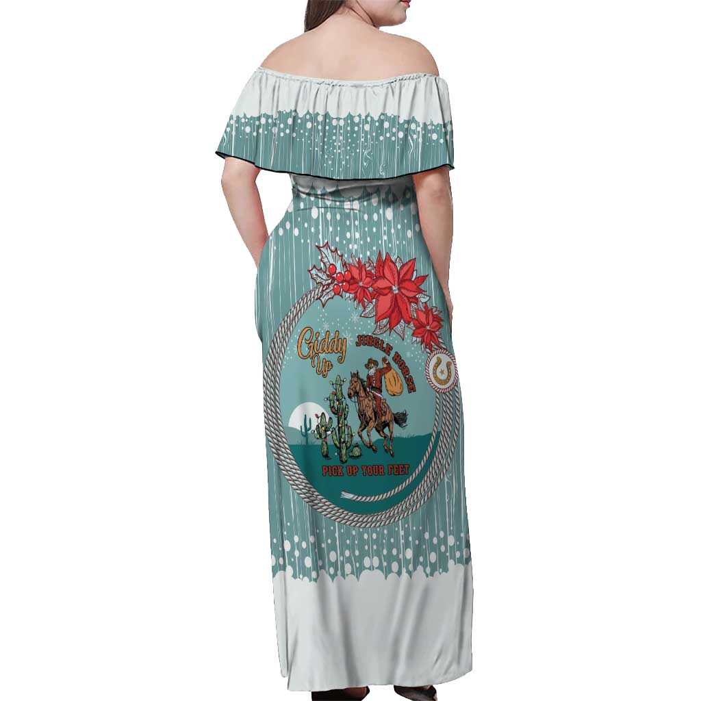 Cowboy Christmas Off Shoulder Maxi Dress Giddy Up Jingle Horse Green Version - Wonder Print Shop