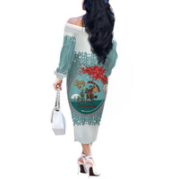 Cowboy Christmas Off The Shoulder Long Sleeve Dress Giddy Up Jingle Horse Green Version - Wonder Print Shop