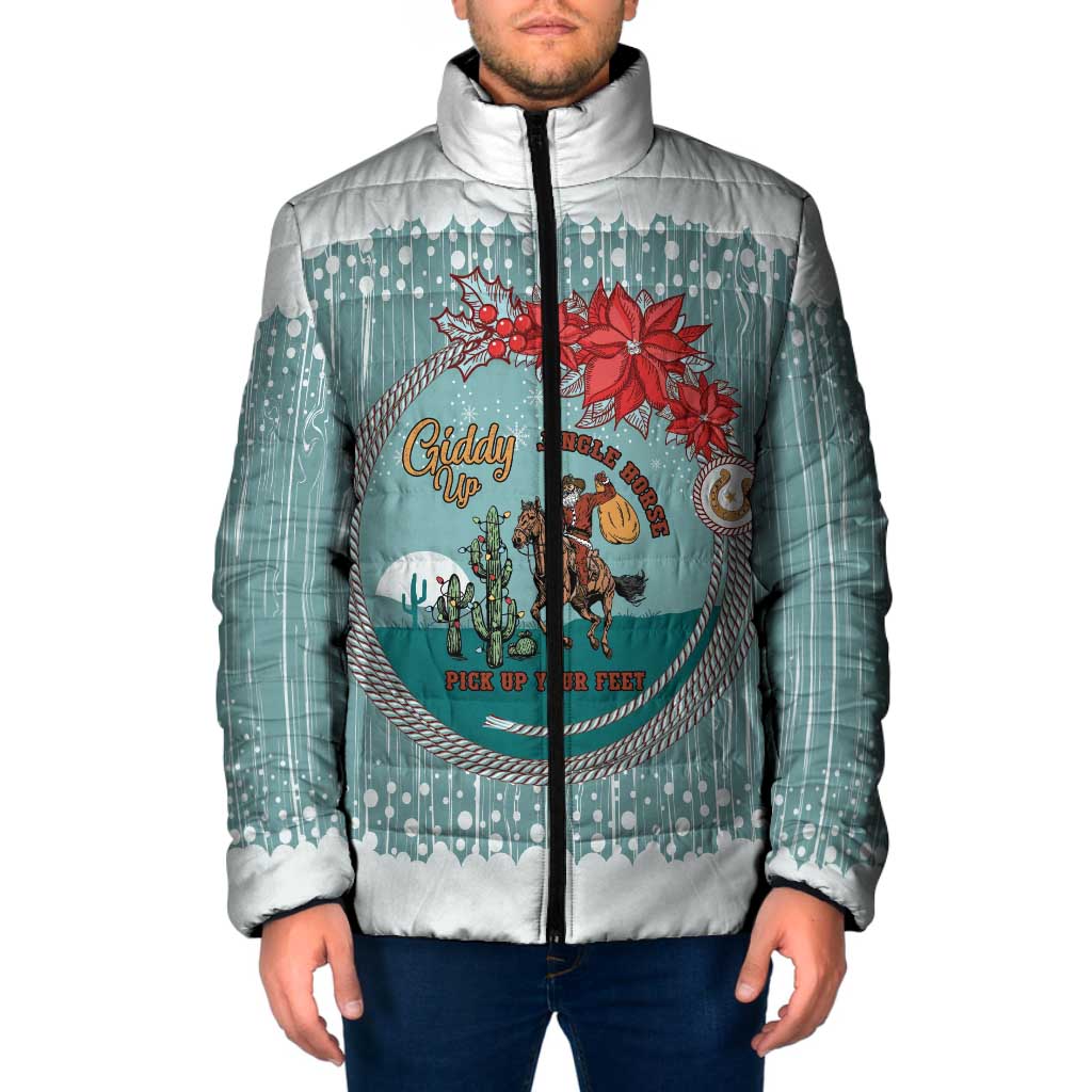 Cowboy Christmas Padded Jacket Giddy Up Jingle Horse Green Version - Wonder Print Shop