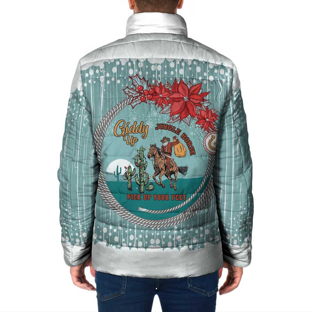 Cowboy Christmas Padded Jacket Giddy Up Jingle Horse Green Version - Wonder Print Shop