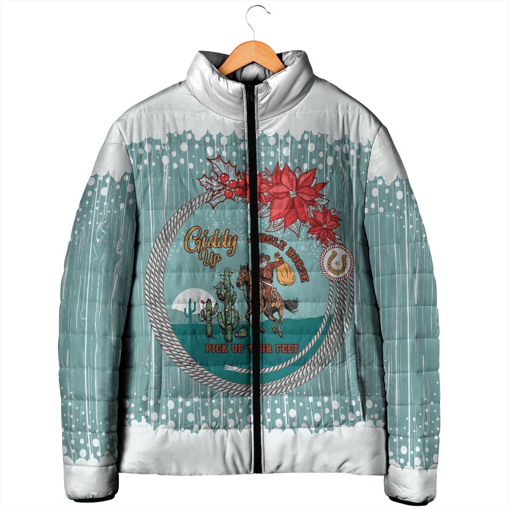 Cowboy Christmas Padded Jacket Giddy Up Jingle Horse Green Version - Wonder Print Shop